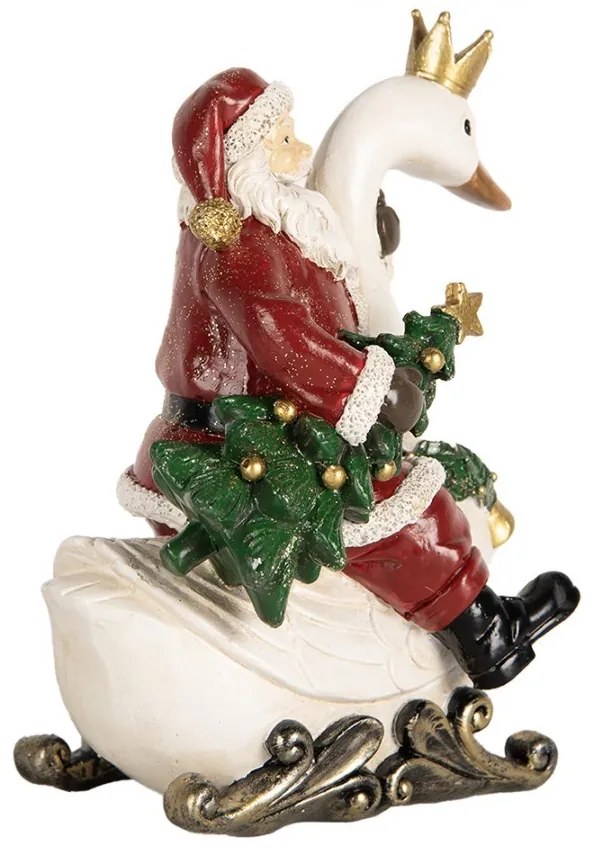 Červená vianočná dekorácia Santa Claus na labuti - 13*10*16 cm