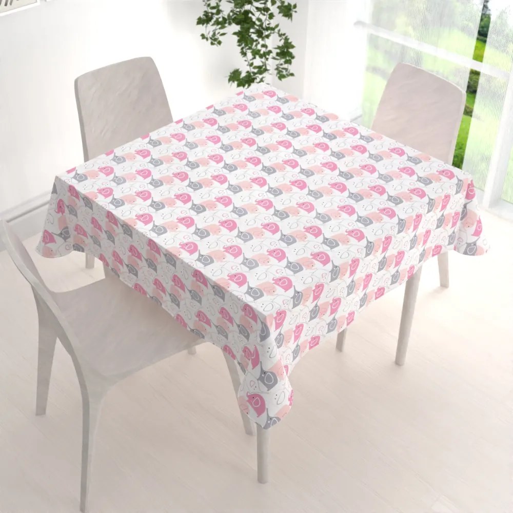 Biante Detský bavlnený štvorcový obrus Sandra SA-279 Ružové sloníky 80x80 cm