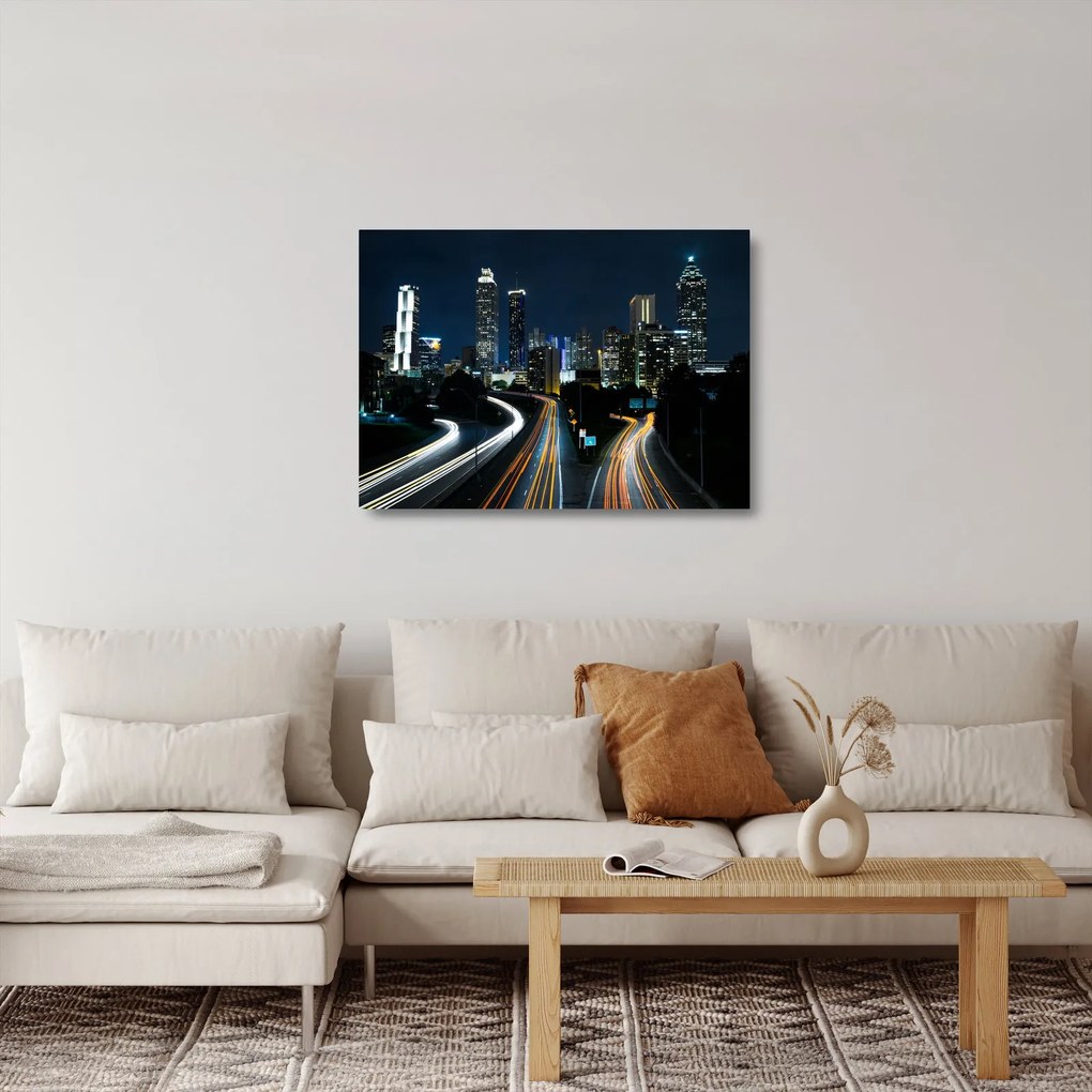 Sklenený obraz nočnej metropoly (70x50 cm)