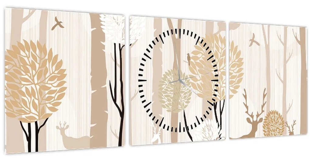 Obraz - Ilustrovaný les (s hodinami) (90x30 cm)