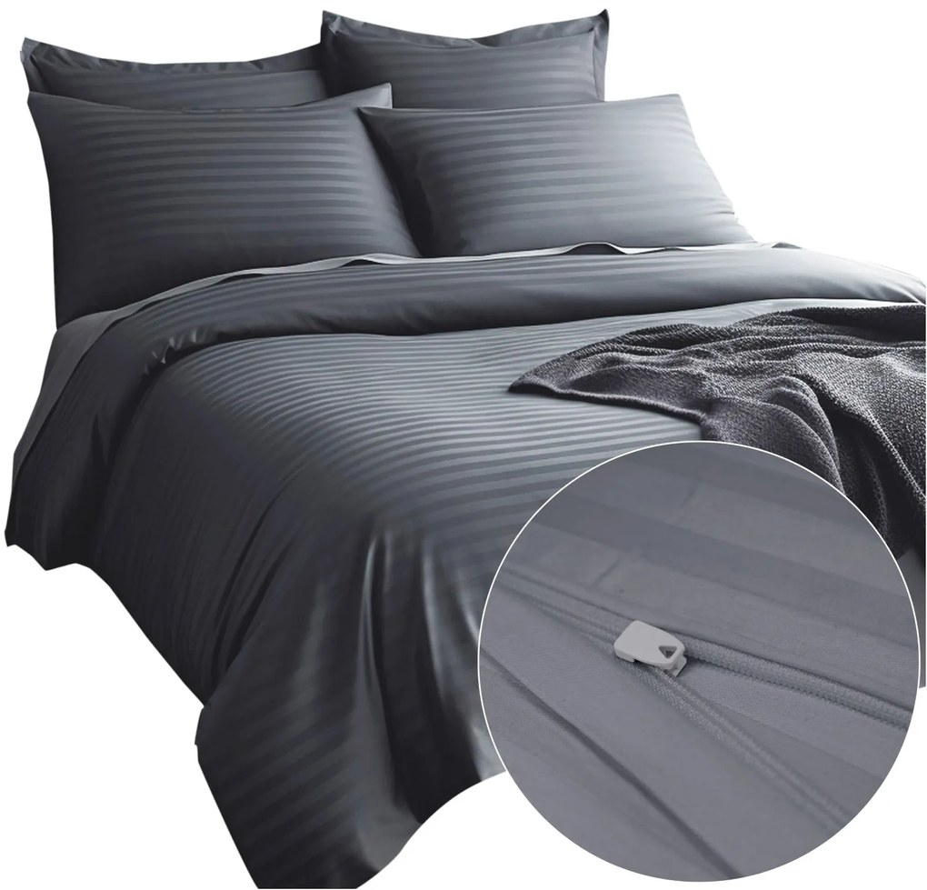 SATÉNOVÉ OBLIEČKY SATINLOVE EXCLUSIVE CIZGILI 180X200 CM, 2KS 70X80 CM SIVÉ