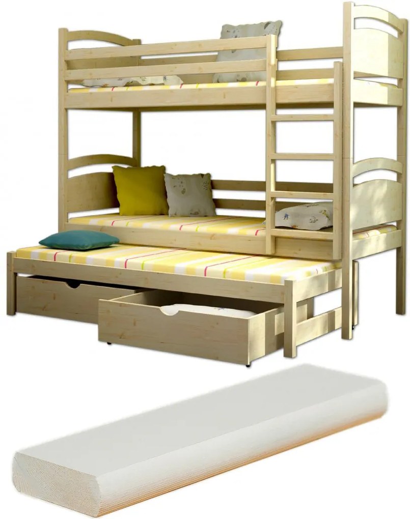 FA Petra 2 180x80 Poschodová posteľ s prístelkou Farba: Biela (+66 Eur), Variant bariéra: Bez bariéry, Variant rošt: S roštami