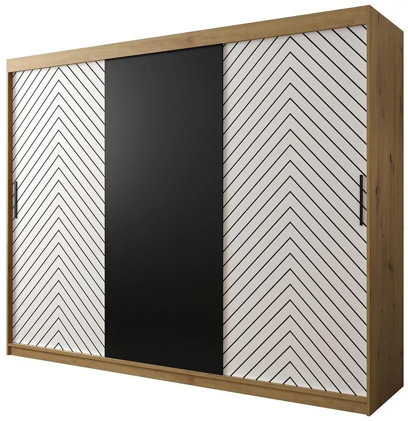 Skriňa Jodełka 250 dub Artisan/biely/čierna