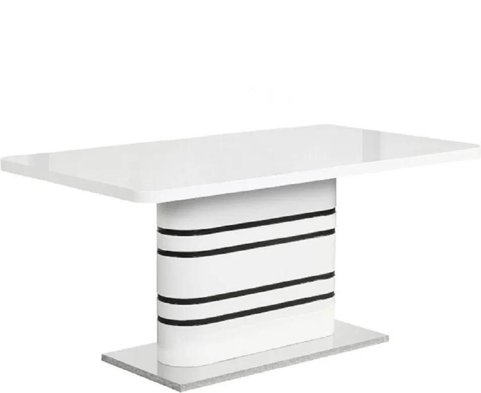 Jedálenský rozkladací stôl, biela vysoký lesk HG/čierne pásy, TUBAL