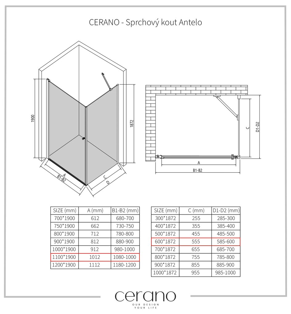 CERANO - Sprchovací kút Antelo L/P - chróm, transparentné sklo - 110x60 cm - krídlový, CER-CER-8050BD131