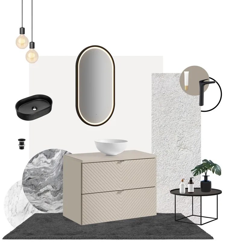 Kúpeľňová zostava Viva Cashmere s doskou a skrinkami 140 cm kašmír/dub coast evoke