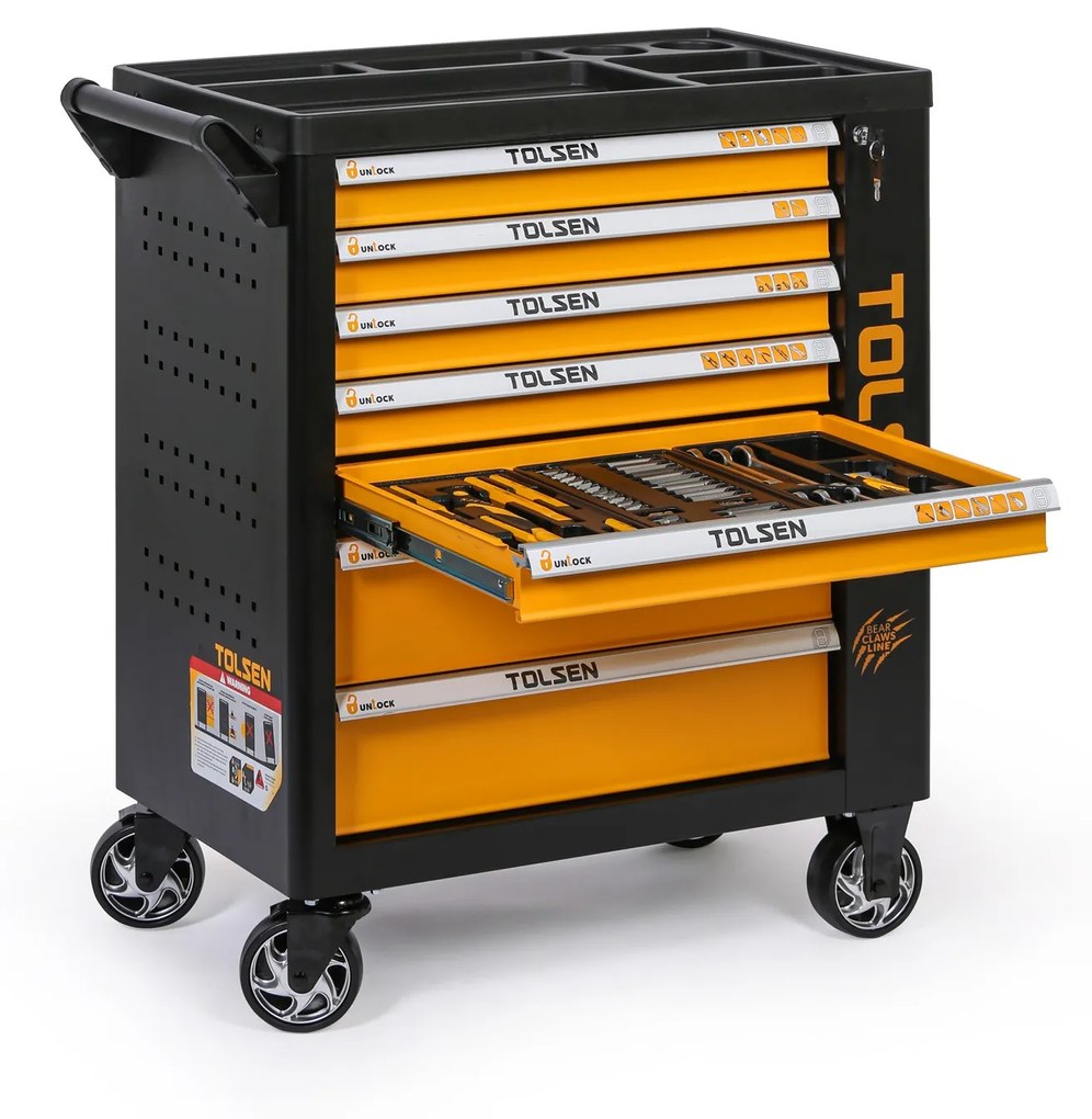 Tolsen Pojazdný dielenský vozík na náradie, vrátane 189 náradia, 7 zásuviek
