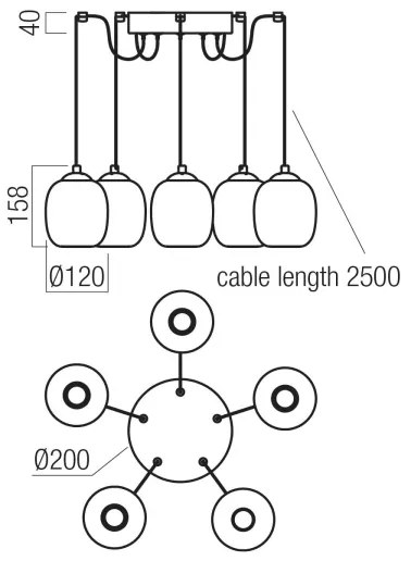 Redo 01-3487 -LED Stmievateľný luster na lanku KHADI 5xLED/5,2W/230V čierna/dýmová