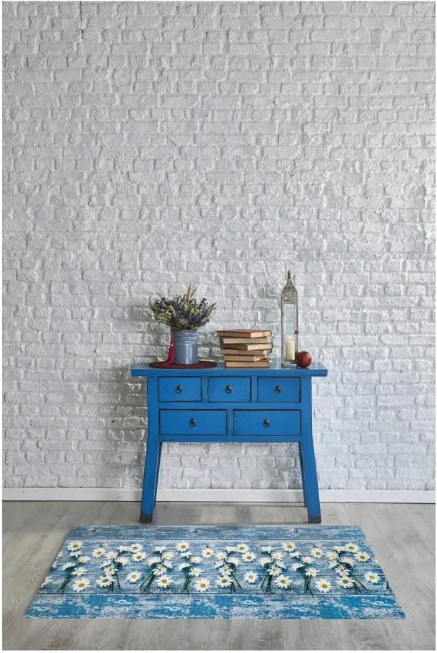 Modrý vysokoodolný koberec Webtappeti Camomilla, 58 × 115 cm