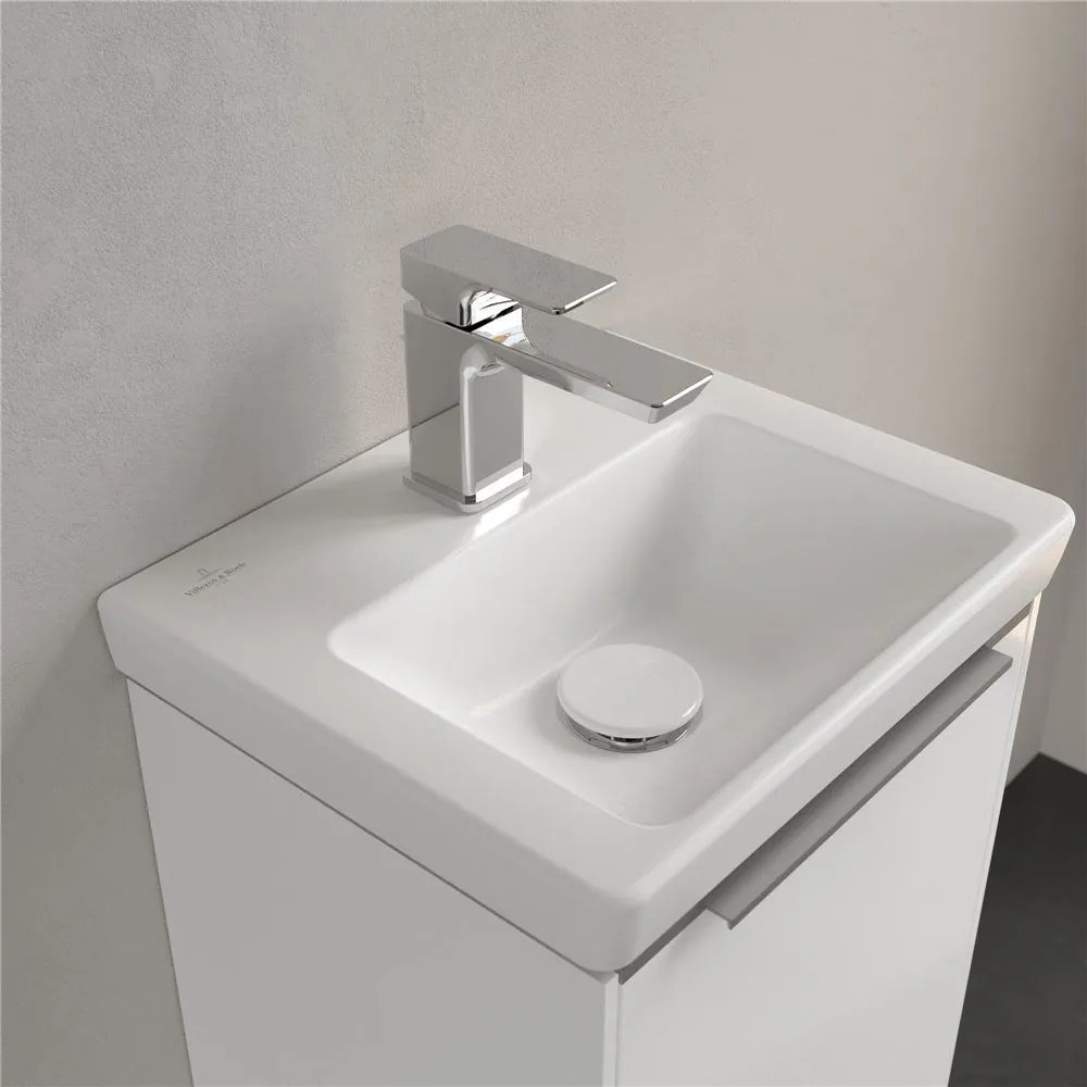 VILLEROY &amp; BOCH Subway 3.0 závesné umývadielko s otvorom, bez prepadu, 370 x 305 mm, Stone White, s povrchom CeramicPlus, 437038RW