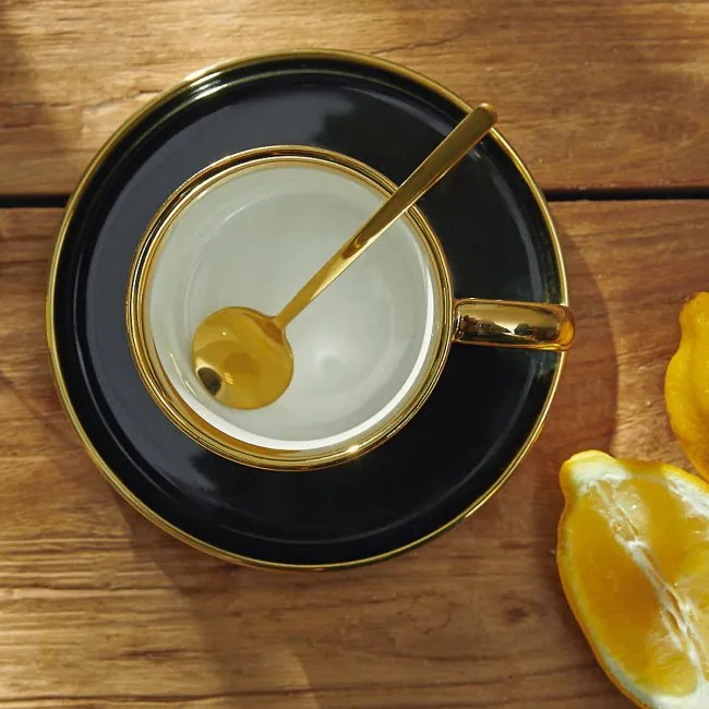 Šálka SINNES s tanierikom a lyžičkou ALL 978061 čierna