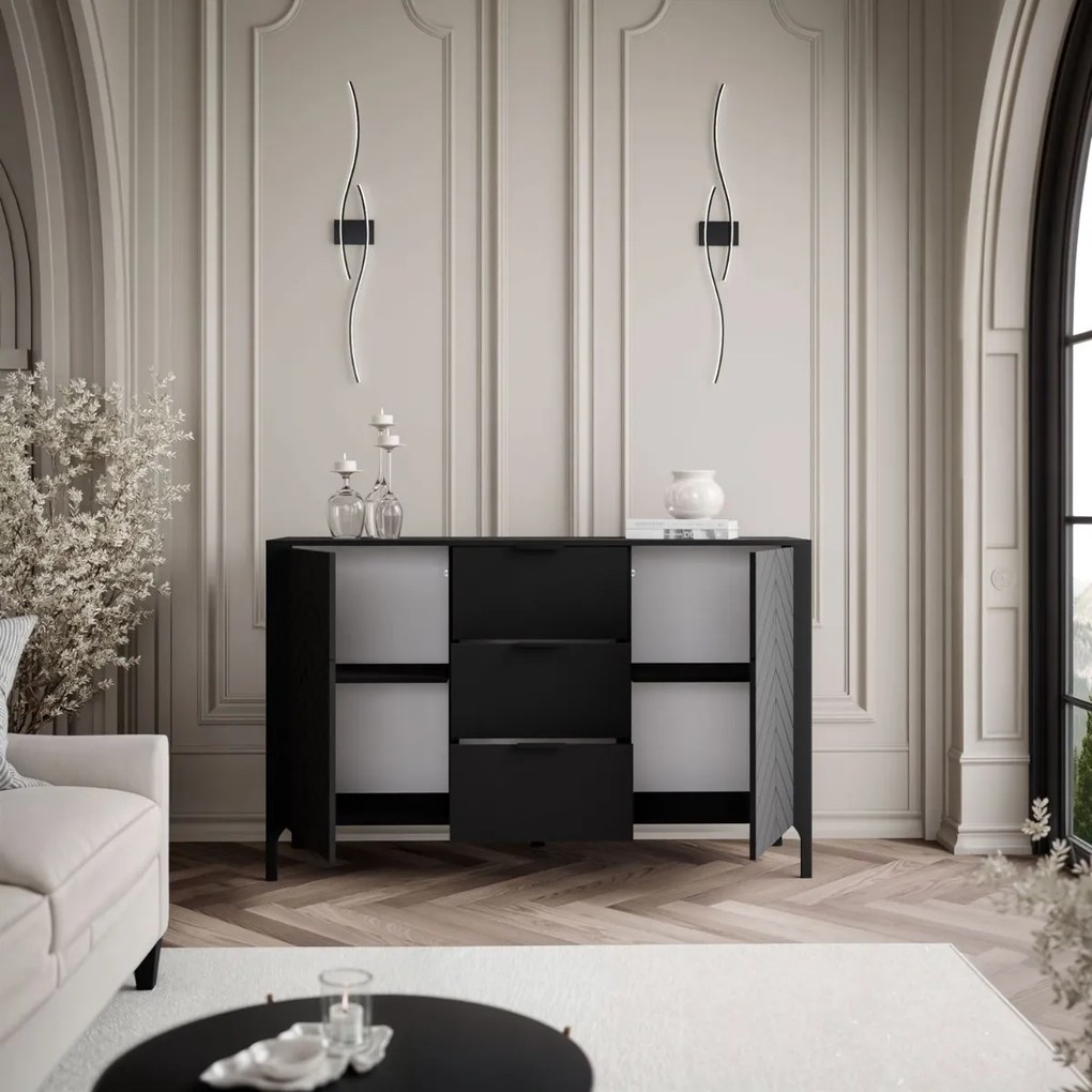 KOMODA SALOME SO ŠUPLÍKMI ČIERNA 153 cm