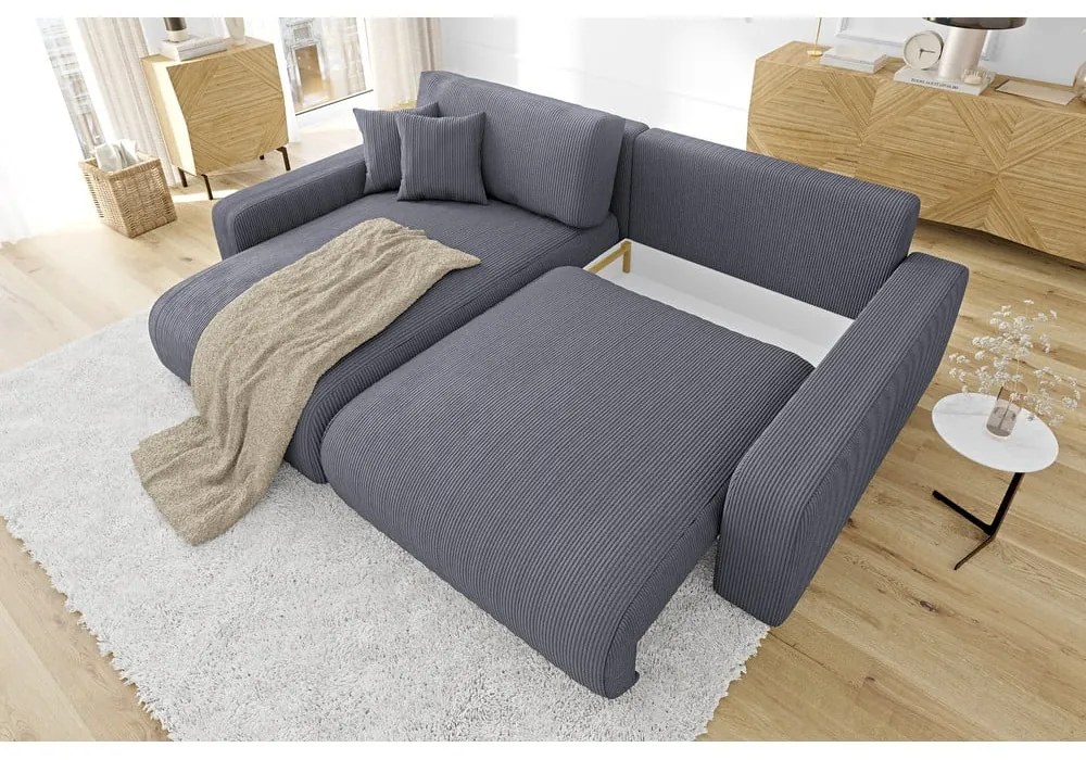 Tmavosivá menčestrová rozkladacia rohová pohovka (variabilná) Sara – Ropez