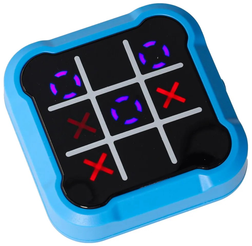KIK Elektronická hra 4v1 Tic-Tac-Toe s LED podsvietením, modrá logická konzola pre deti