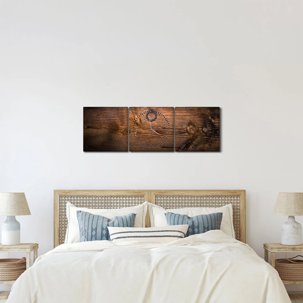 Obraz textúry dreva (s hodinami) (90x30 cm)