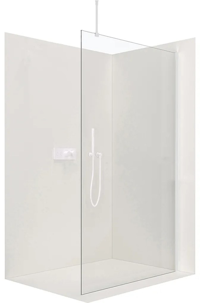 CERANO - Sprchová zástena Walk-in Onyx Top L/P - guľatá vzpera - biela matná, transparentné sklo - 100x200 cm, CER-CER-8050BD1470
