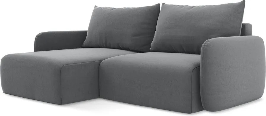 Sivá zamatová rozkladacia/s úložným priestorom rohová pohovka (ľavý roh/s leňoškou) Kalena – Makamii