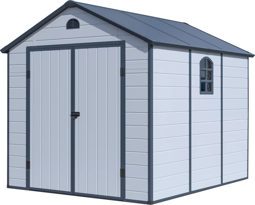 Záhradný domček G21 Boston 670 - 241 x 278 cm, plastový, svetlo šedý