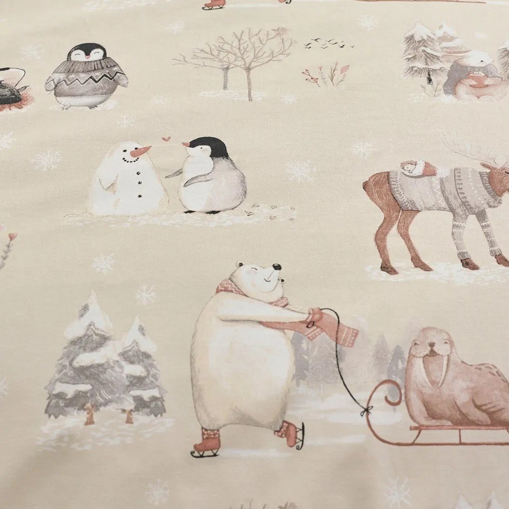 Béžové obliečky na jednolôžko z mikroplyšu 135x200 cm Winter Friends – Catherine Lansfield