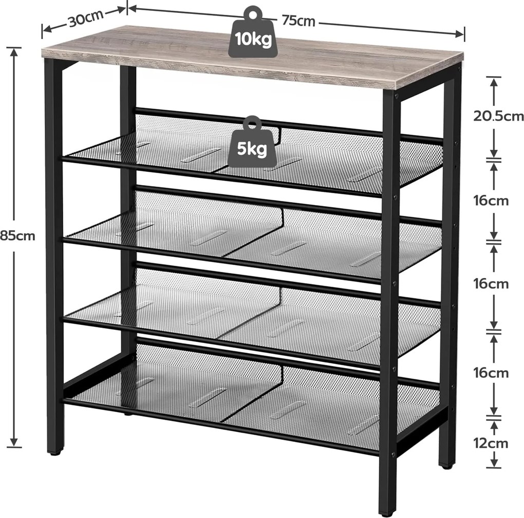 Botník Vasagle Ormio 85 cm čierny/sivý