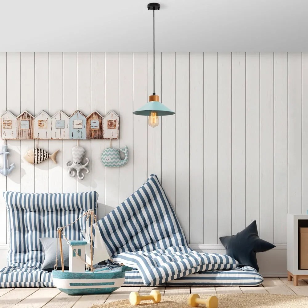 Tyrkysovomodré/v prírodnej farbe závesné svietidlo s kovovým tienidlom ø 24 cm Manavgat – Opviq lights