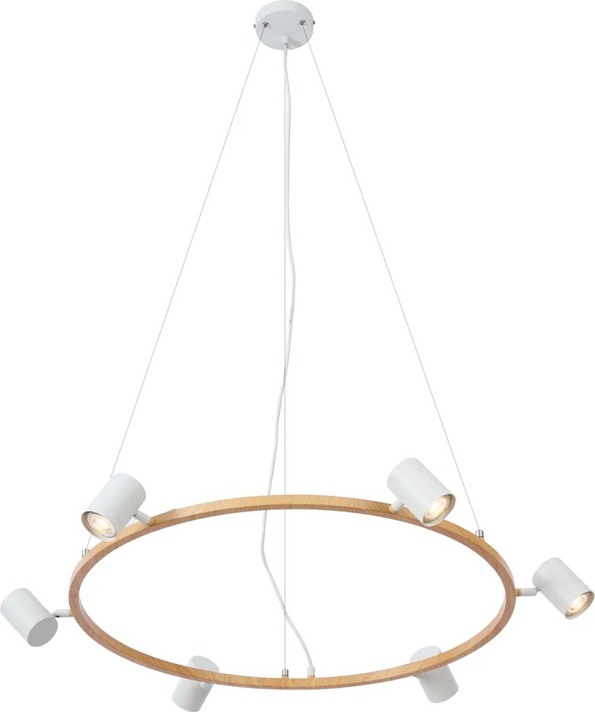 Moderné závesné svietidlo s potlačou dreva s bielymi 6 svetlami - Jeana Circle