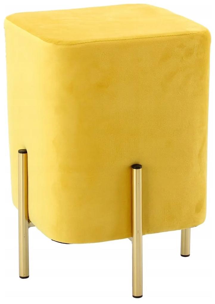 ROGU SUPPLIES zamatová taburetka v tvare kocky v žltej farbe
