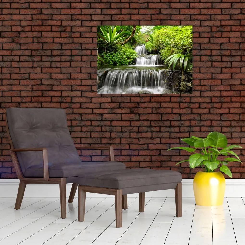 Sklenený obraz - Vodopád v dažďovom lese (70x50 cm)