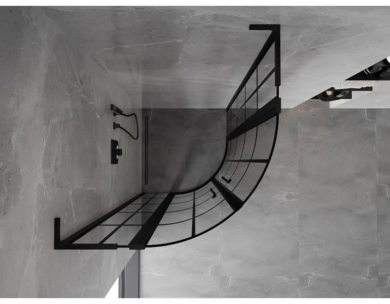 Mexen Mist L, štvrťkruhový sprchový kút s 2-krídlovými dverami, 80 x 80 cm, 8mm číre sklo, čierny profil, 8A32L-080-080-70-77