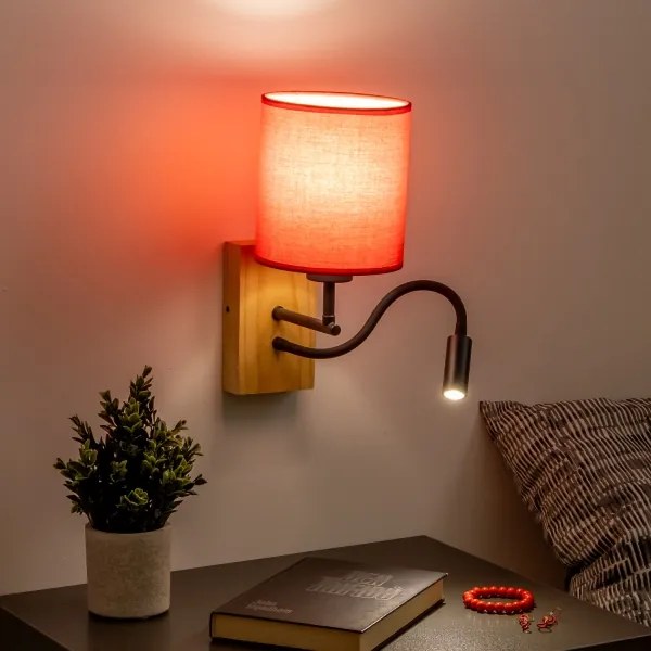 Brilagi - LED Nástenná lampa NUBILA WOOD 1xE27/25W/230V + LED/3W dub/červená
