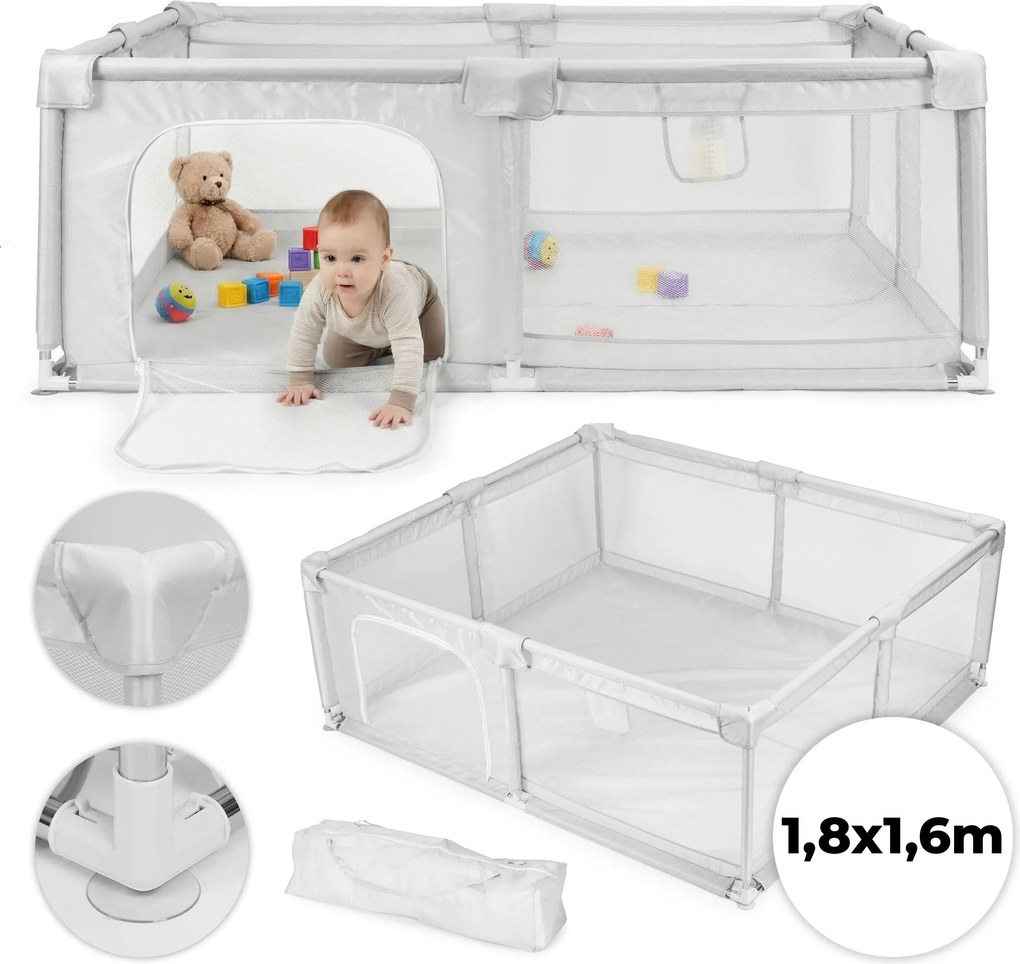 Veľká detská ohrádka 180×160 cm ECOTOYS – hrací kút / suchý bazén, šedá, s taškou