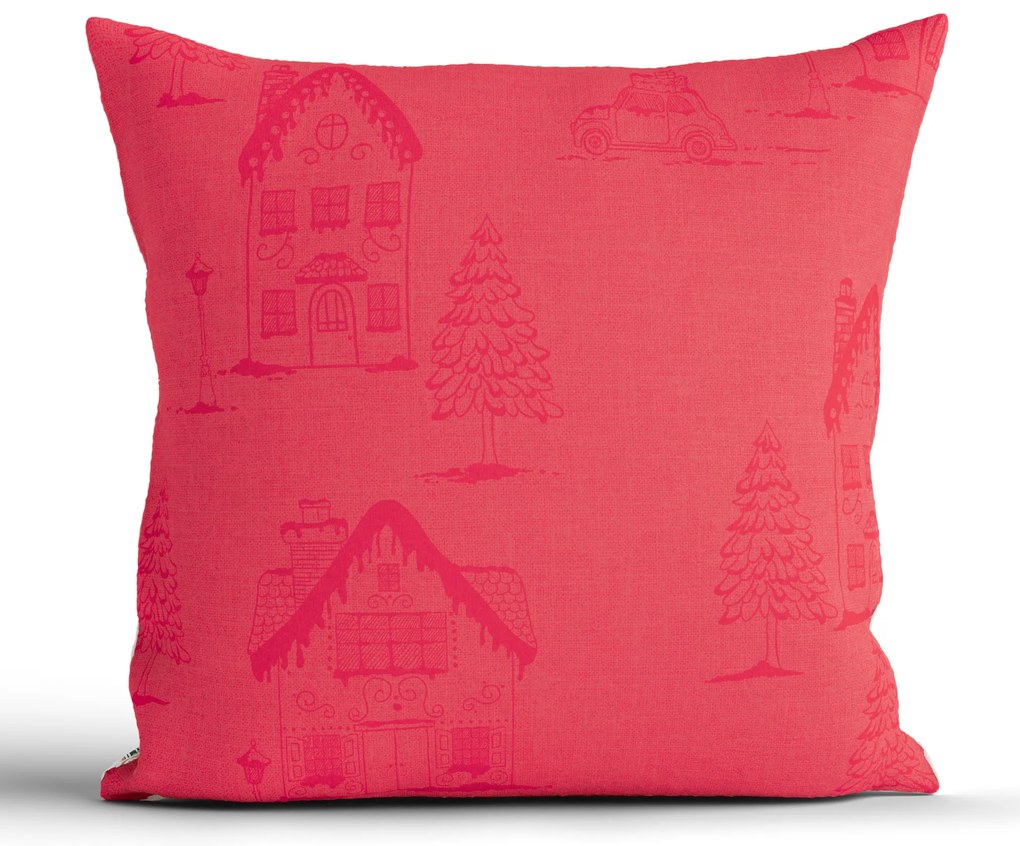 Vianočná bavlnená obliečka na vankúšik Renforcé 40 × 40 cm – Perníková chalúpka krémová