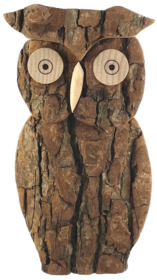 AMADEA Drevená sova s kôrou, masívne drevo, výška 16 cm