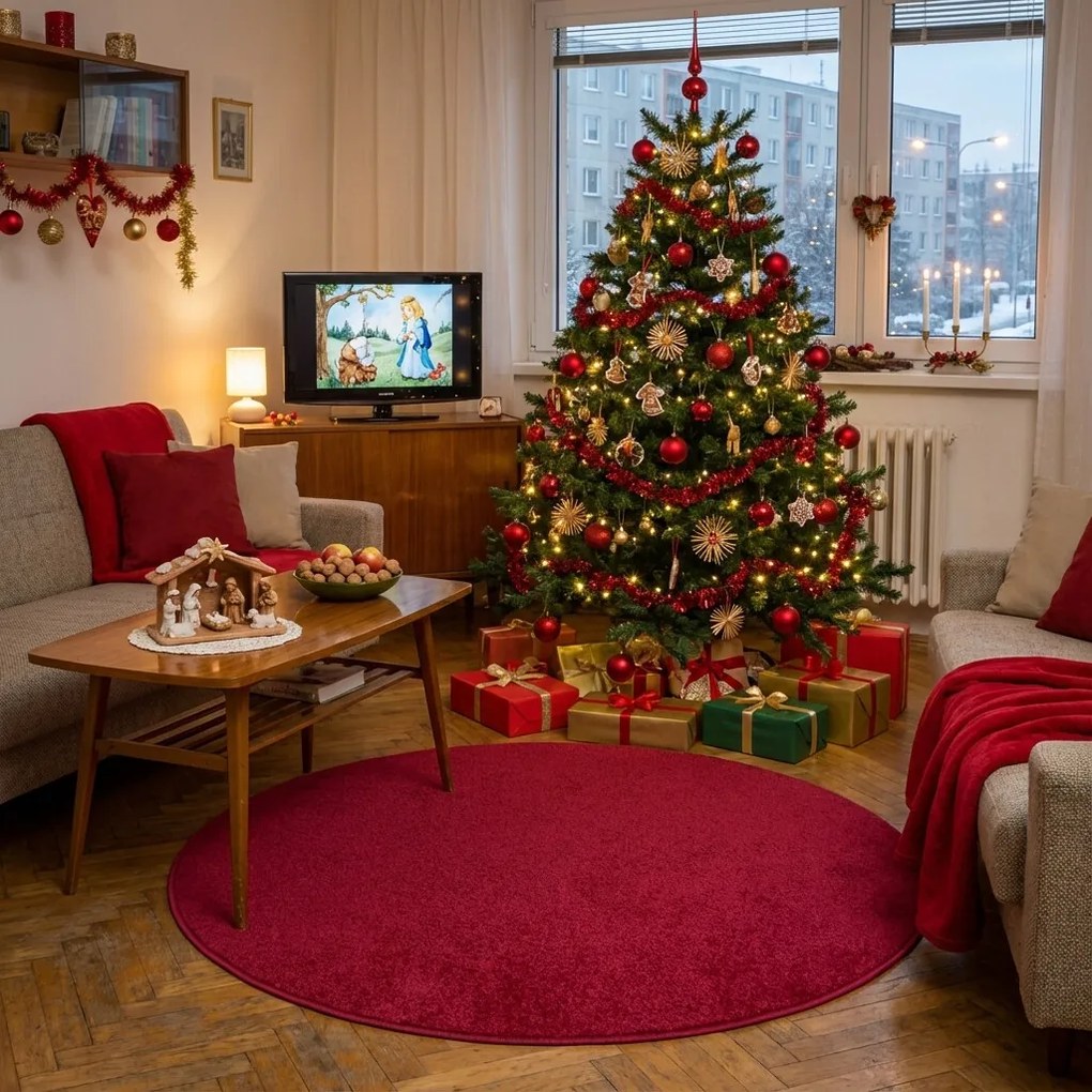 Vopi, DOPREDAJ: 100x100 (průměr) kruh cm Vánoční kusový koberec Eton vínově červený kruh, 100x100 (priemer) kruh, červená, detská izba