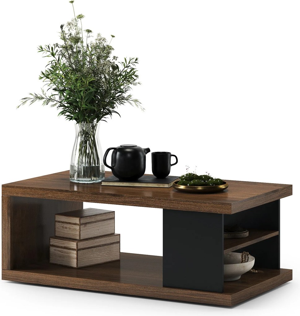 Kávový stolík LANA Elegantný orech - konferenčný stolík s policou