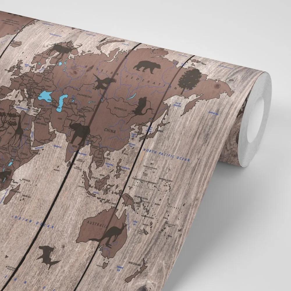 Tapeta mapa na drevenom podklade - 150x100