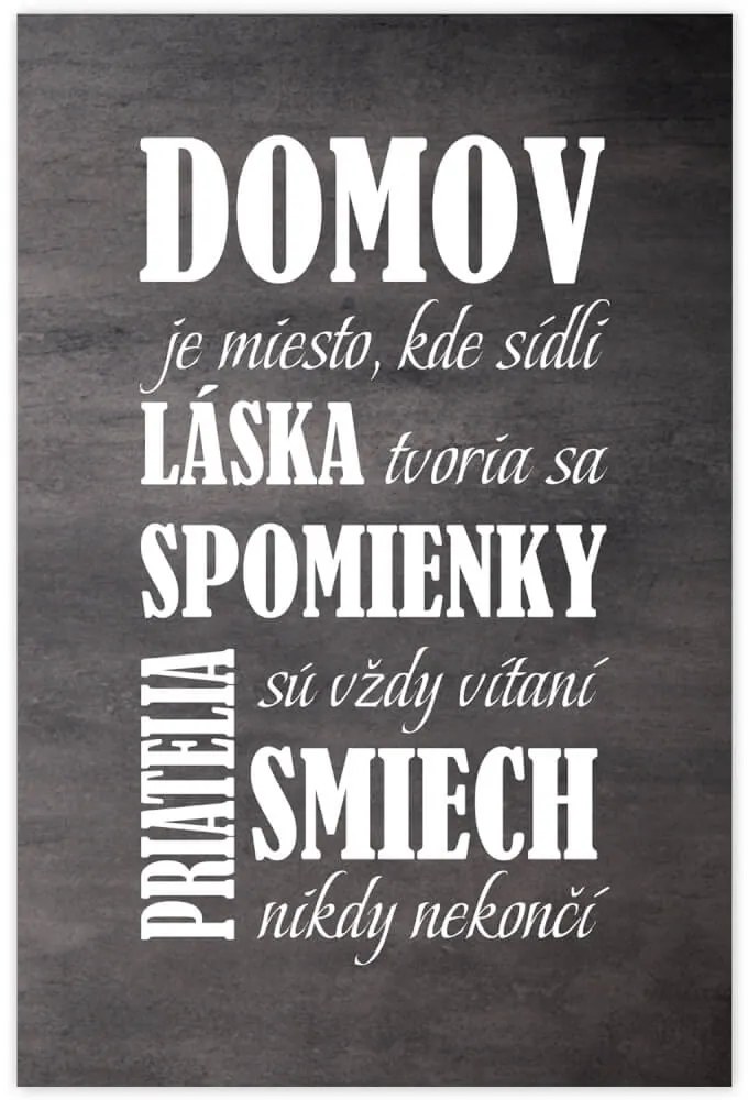 Obraz v ráme s textom - Domov, sivobiely