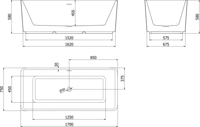 Mexen Nila, voľne stojaca ryhovaná vaňa 170 x 75 cm, biela lesklá, medený matný prepad, 52841708000-65