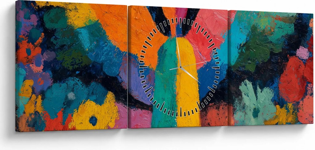 Obraz - Abstraktný anjel s kvetmi (s hodinami) (90x30 cm)