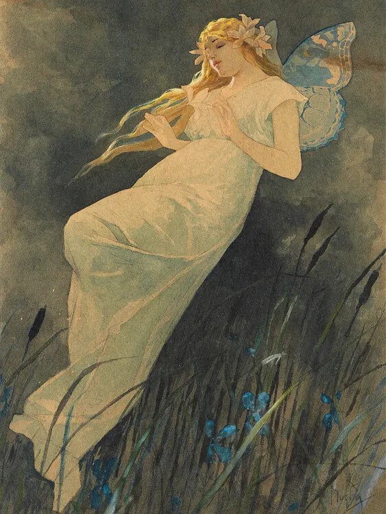 Obrazová reprodukcia The Elf in the Iris Blossoms, Alfons Mucha