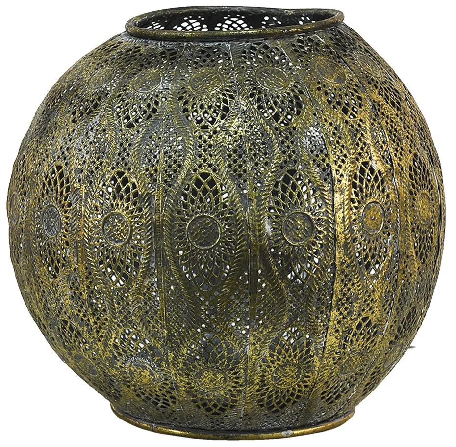 Zlatý antik kovový svietnik s ornamentmi - Ø 23*21 cm
