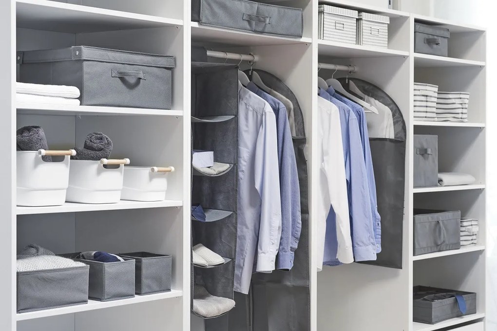 Organizér na topánky, uloží 6 párov topánok – 60 x 60 x 13, sivý NON-W