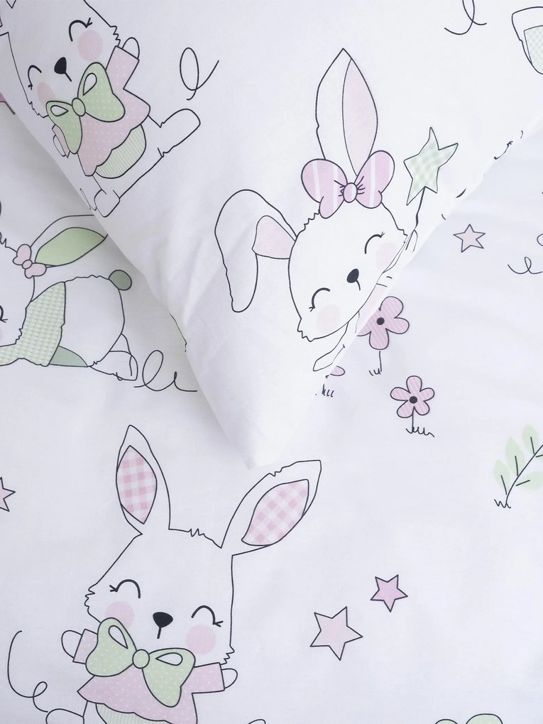 Bavlnená obliečka na vankúš Renforcé 50 × 70 cm - Zajačikovia ružové