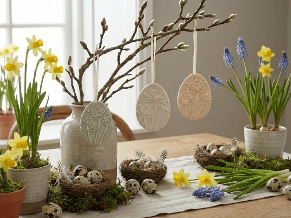 Závesné porcelánové vajíčko FLORIS - viac farieb Farba: Krémová