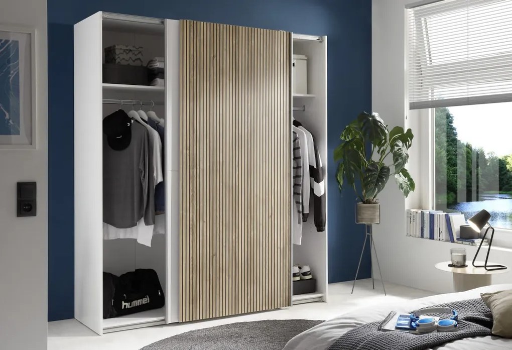 Šatníková skriňa Berno, 170 cm, biela/dub