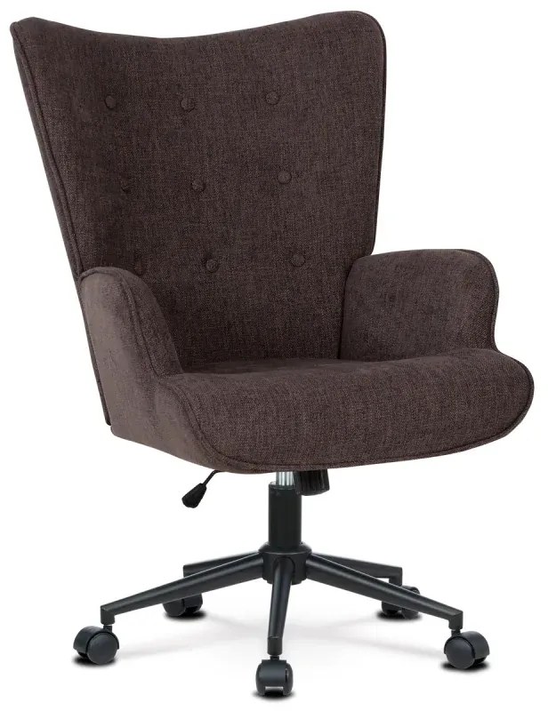 Křeslo "ušák", potah tmavě hnědá látka, kovový kříž