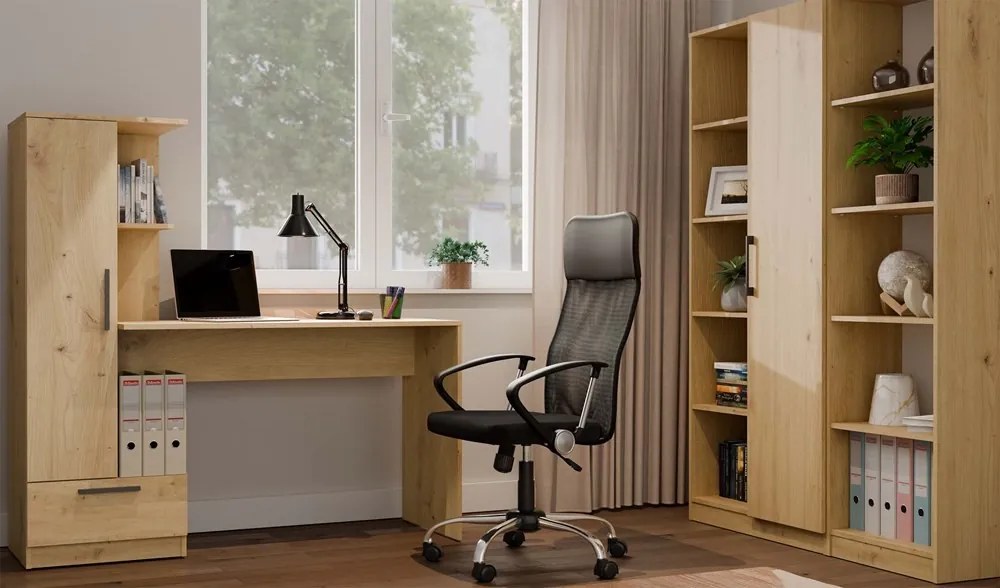 Psací stůl s vestavěnou skříní a policemi COSMO dub artisan