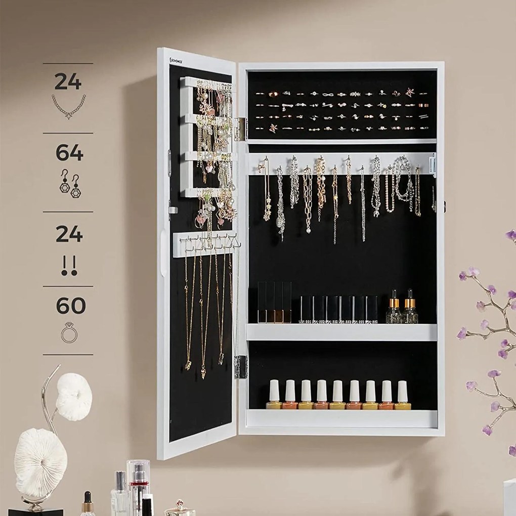 Skrinka na šperky, závesná zrkadlová skrinka, biela