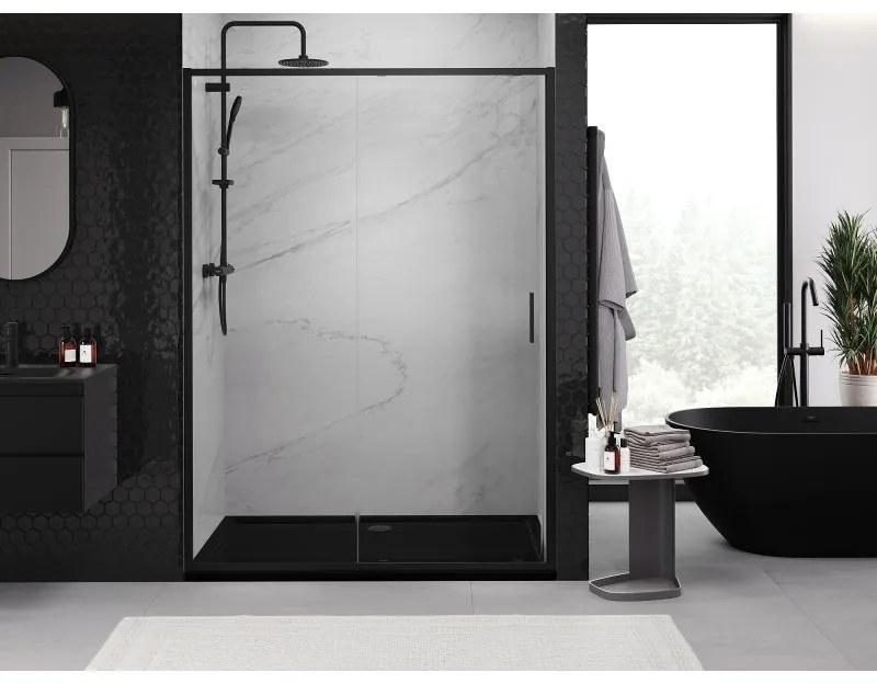 Mexen Exo, posuvné dvere do otvoru 135x200 cm, 6mm číre sklo, čierny profil, 8151-135-000-70-00