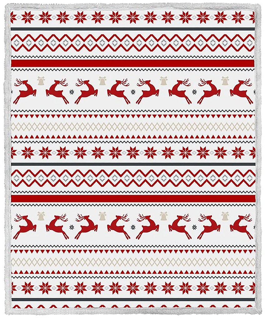 Vianočná biela baránková deka z mikroplyšu RETRO CHRISTMAS Rozmer: 160 x 200 cm
